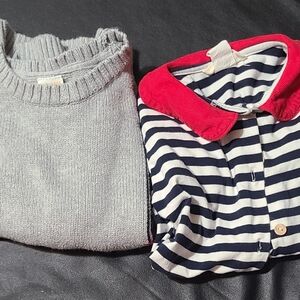 Gymboree Gray Sweater and Navy Striped Shirt with Red Collar